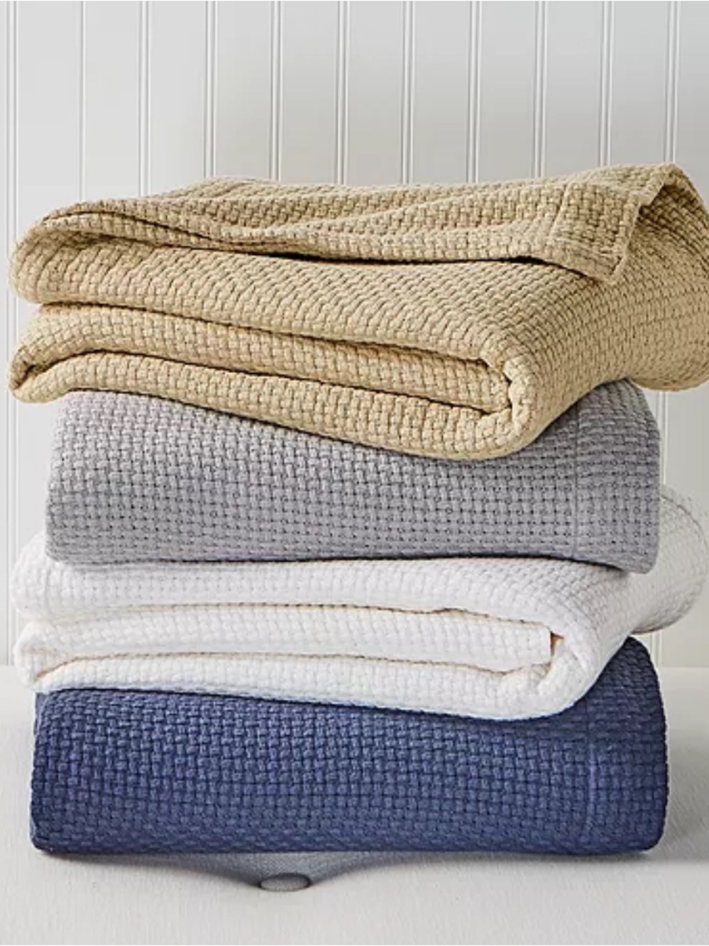 NWT Sky x Bloomingdales Home Full/ Queen Navy Blue Cotton Basketweave Blanket
